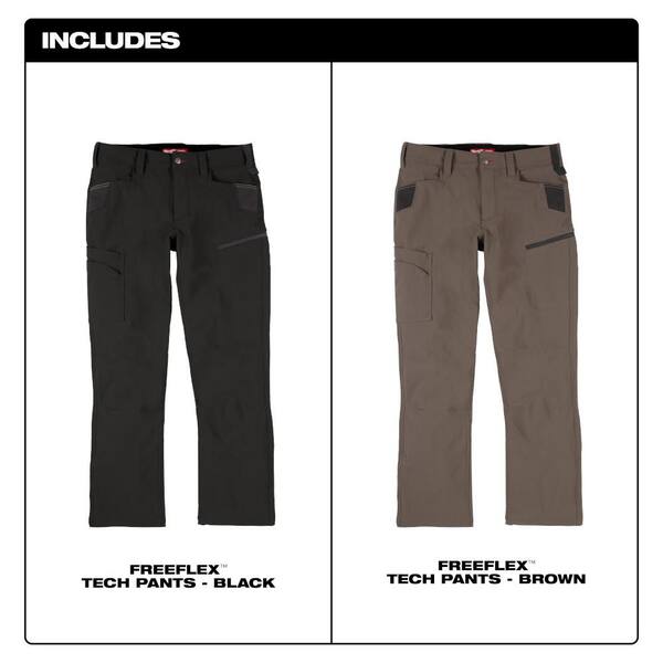 Men's 36 in. x 32 in. Black and Brown FREEFLEX Tech Work Pants with 7 Pockets (2-Pack)