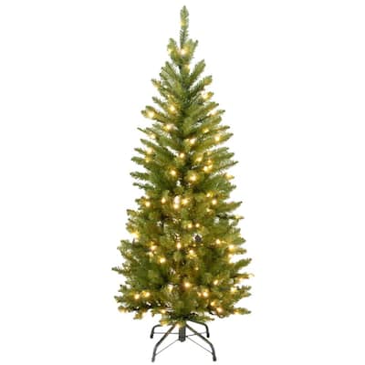 4-1/2 ft. Kingswood Fir Hinged Pencil Artificial Christmas Tree with Clear Lights