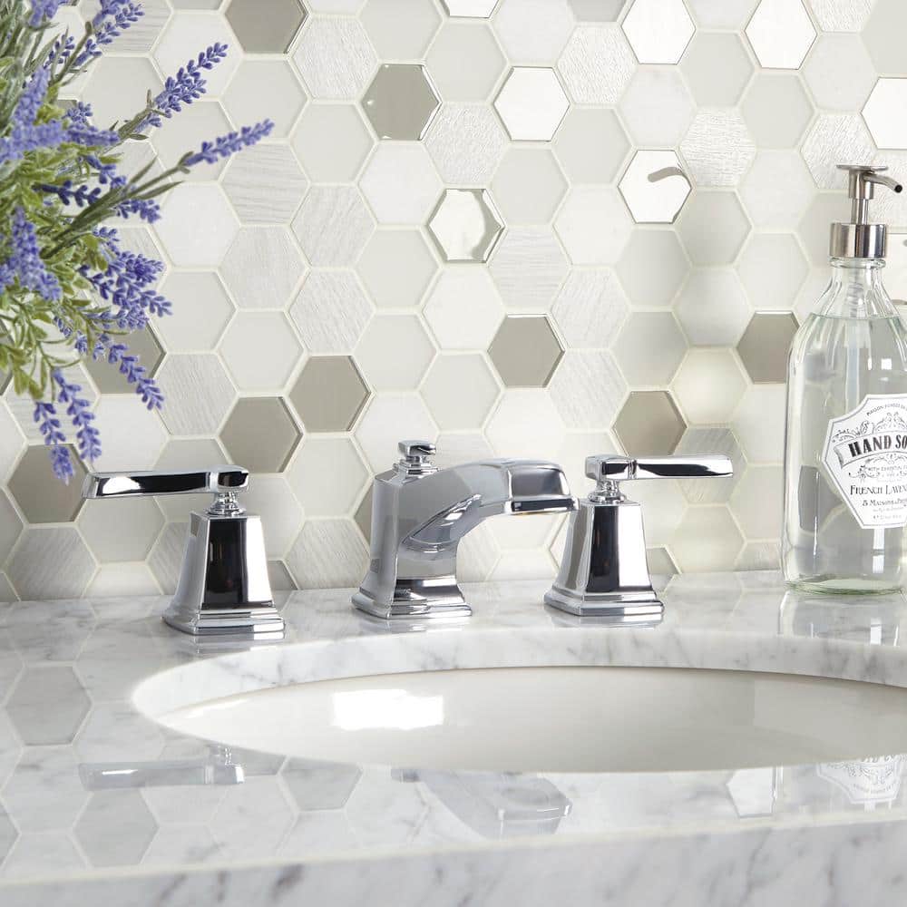 11" x 11" Frost Glass and Marble Honeycomb Mosaic Tile