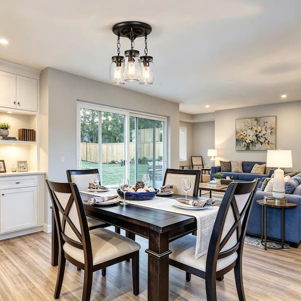 3-Light Modern Farmhouse Semi-Flush Mount Oil-Rubbed Bronze Classic Mason Jar Kitchen Ceiling Light