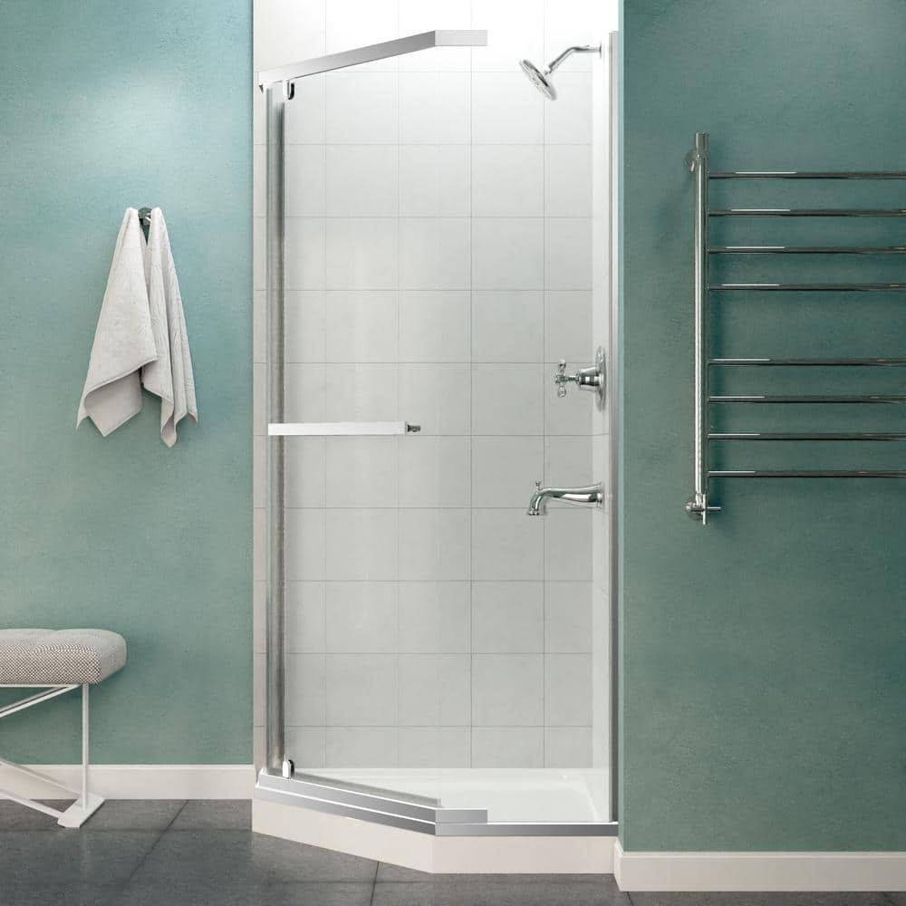 Castle Series Polished Chrome Semi-Frameless Shower Door with Tsunami Guard