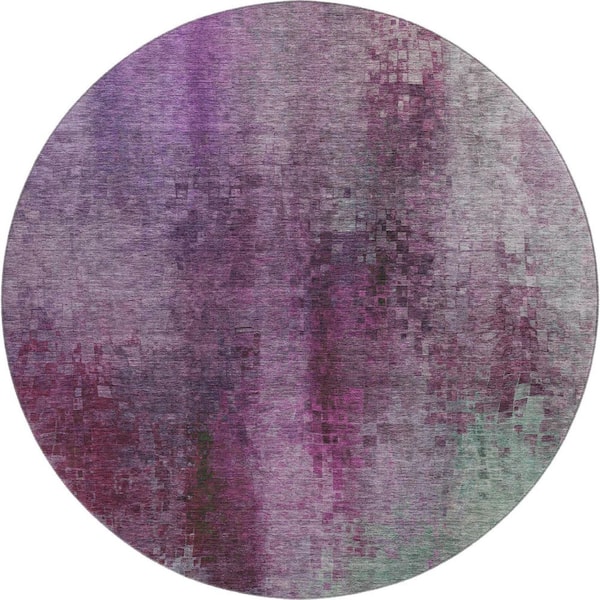 Mayfield Premium Machine Washable Abstract AMF2241 Purple 8 ft. x 8 ft. Round Rug
