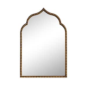 24 in. W x 36 in. H Vintage Arched Iron Framed Decorative Wall Mirror in Gold