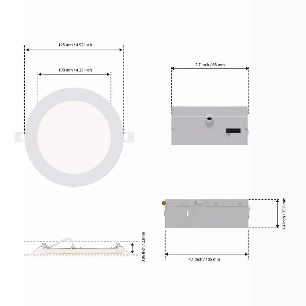 4-Inch White Aluminum Slim Recessed LED Downlight with Night Light