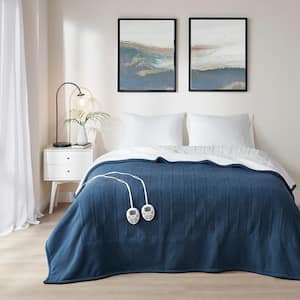 Fleece to Sherpa Blue Fleece Twin Electric Blanket