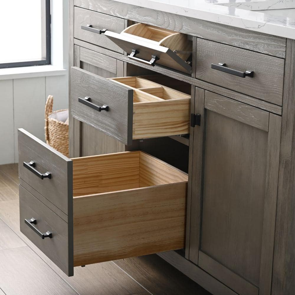 Textured Gray Double Bathroom Vanity with Carrara White Top