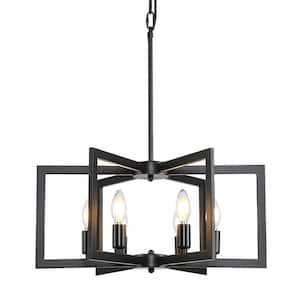 Farmhouse 6-Light Candle-Style Geometric Square/Rectangle Chandeliers for Living Room and Foyer with No Bulbs Included