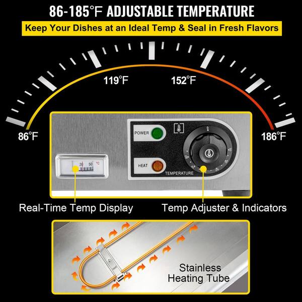 VEVOR 2-Pan Commercial Food Warmer 1200-Watt 6 in. Deep Stainless Steel  Buffet Food Warmer 8.5 Qt./Pan BWTCXTC2C00000001V1 - The Home Depot