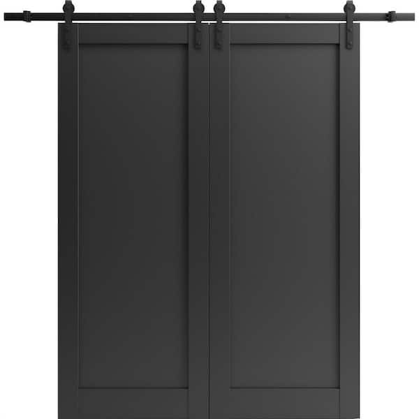 18 in. x 96 in. 2 Panel Black Matte Solid MDF Sliding Barn Door with Hardware Kit