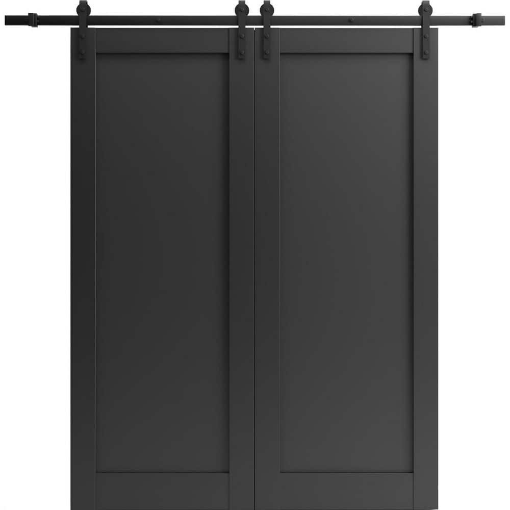 Assemble Required 36 in. x 80 in. 2 Panel Black Matte Solid MDF Sliding Barn Door with Hardware Kit price history on PriceWatchPro