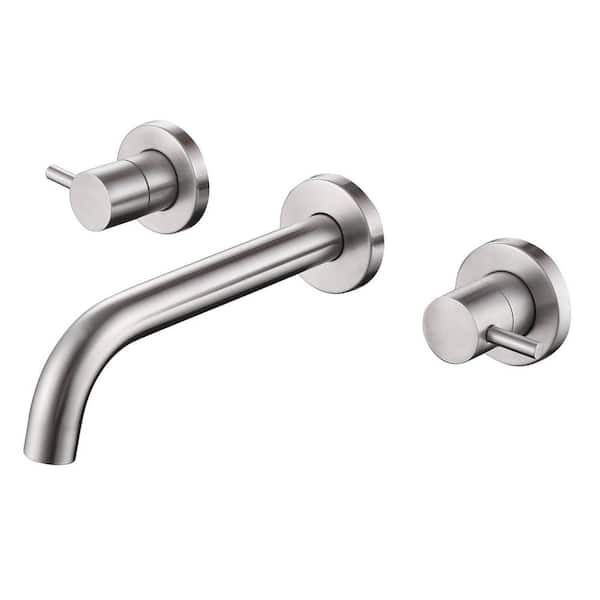 2-Handle Wall-Mount Roman Tub Faucet with Valve Stainless Steel Bathtub Filler with 360 Degree Swivel Brushed Nickel
