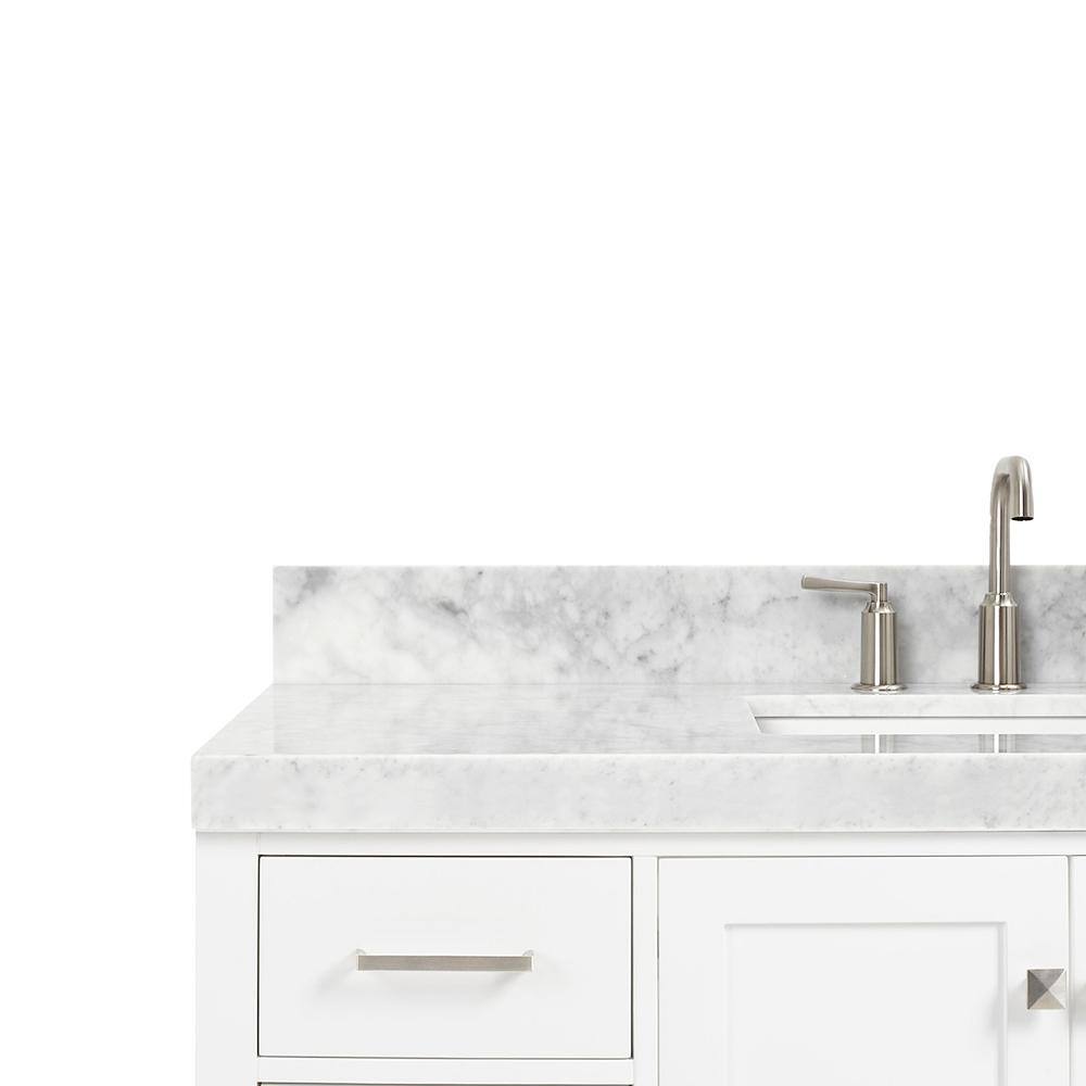 Cambridge 54'' White Wood Single Sink Vanity with Carrara Marble Top