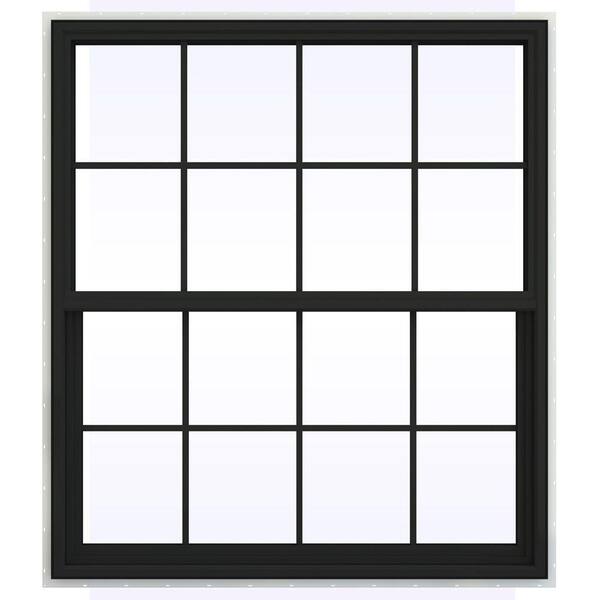 JELD-WEN 48 in. x 48 in. V-4500 Series Bronze FiniShield Vinyl Single Hung Window with Colonial Grids/Grilles