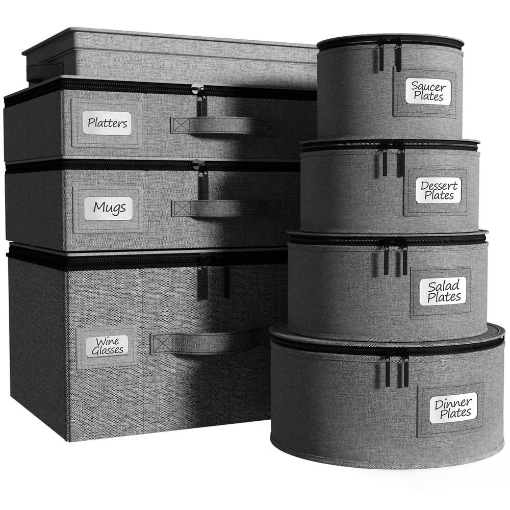 Gray 8-Piece Hard Shell Dinnerware Storage Set