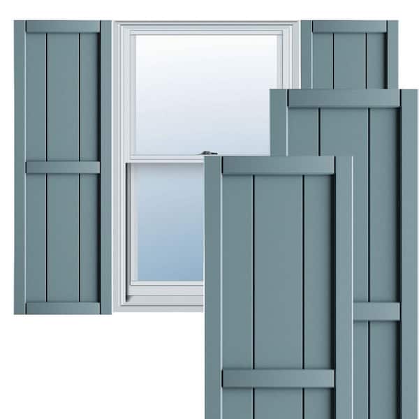 Ekena Millwork 10-3/4 in. x 36 in. True Fit PVC Two Board Framed Board and Batten Shutters Pair in Peaceful Blue