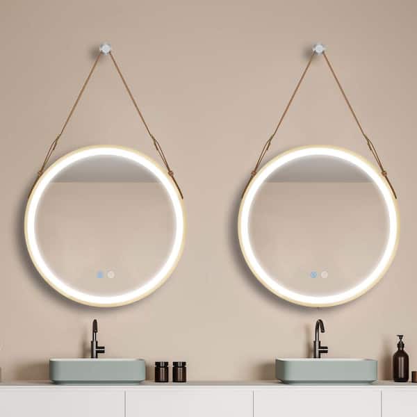 Getpro 32 in. W x 32 in. H Round Aluminum Framed Dimmable Wall Bathroom Vanity Mirror in Brushed Gold