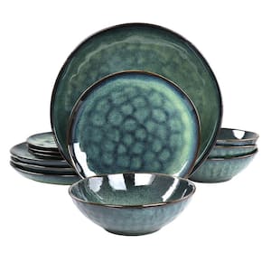 Samara 12-Pcs Stoneware Dinnerware Set Service of 4 in Green