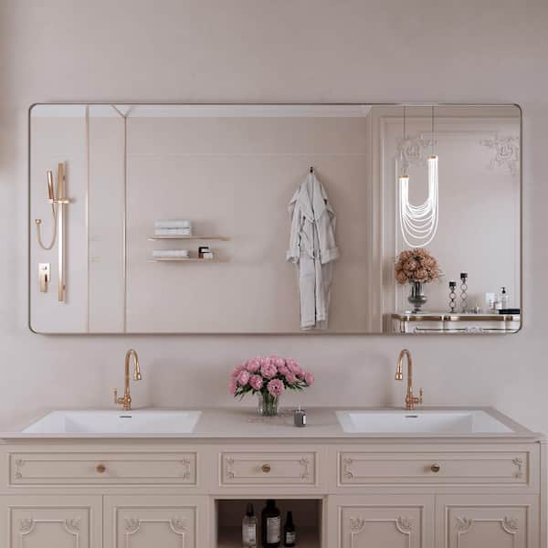 Klajowp 60 in. W x 28 in. H Large Rectangular Framed Wall Mounted Bathroom Vanity Mirror in Brushed Nickel