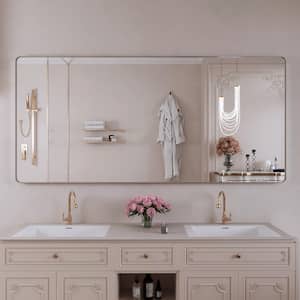 60 in. W x 28 in. H Large Rectangular Framed Wall Mounted Bathroom Vanity Mirror in Brushed Nickel