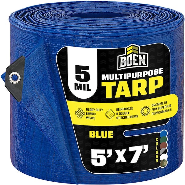 5 ft. x 7 ft. Multi-Purpose Blue Poly Tarp Cover 5 Mil Thick Weave Material, Waterproof Material, Waterproof