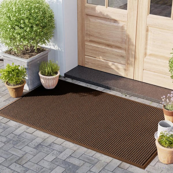 Waterhog Squares 35 in. x 59 in. PET Polyester Indoor Outdoor Door Mat Dark Brown