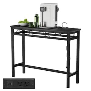 39.4 in. Narrow Sofa/Console Table with Charging Station and Power Outlet and USB Ports, Metal Frame, Black