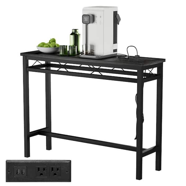 39.4 in. Narrow Sofa/Console Table with Charging Station and Power Outlet and USB Ports, Metal Frame, Black