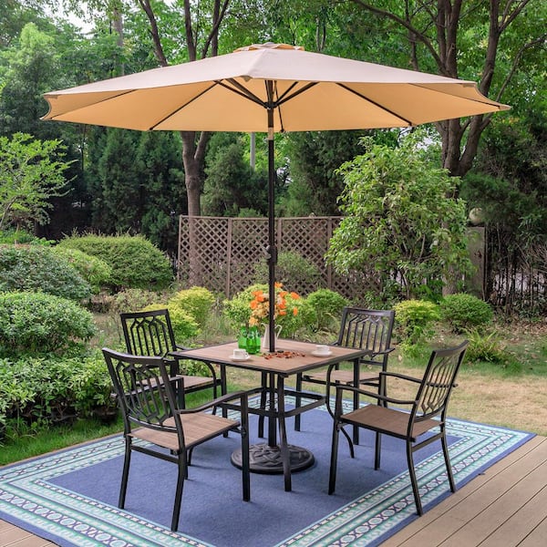 PHI VILLA Black 6-Piece Metal Square Outdoor Patio Dining Set with ...