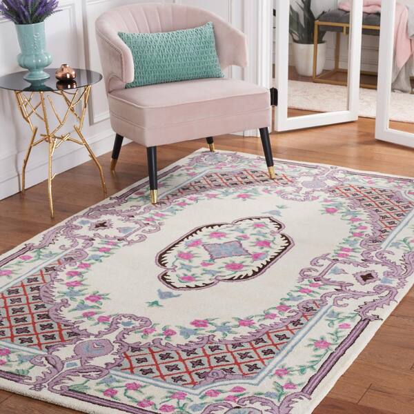 Bellagio 5 ft. x 5 ft. Square Ivory Floral Border Area Rug