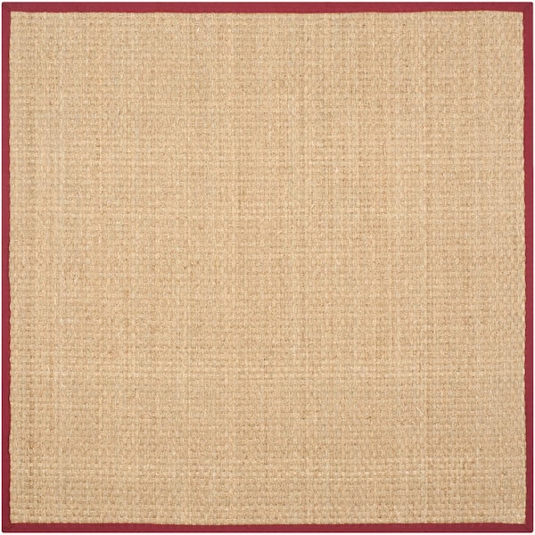 SAFAVIEH Natural Fiber Beige/Red Doormat 3 ft. x 3 ft. Border Woven Square Area Rug