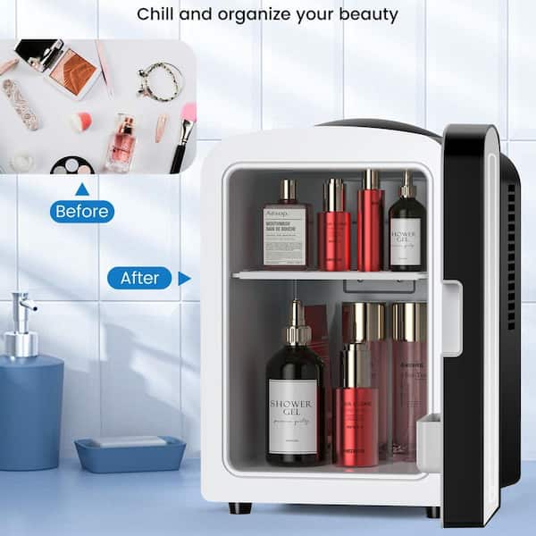 7.09 in. 0.14 cu. ft. 6-Can Retro Mini Refrigerator and Personal Beauty Fridge Mirrored Door with Light in Black