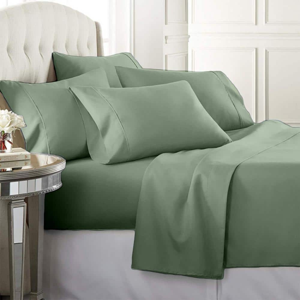 Sage Queen Solid Microfiber 6-Piece Bed Sheet Set