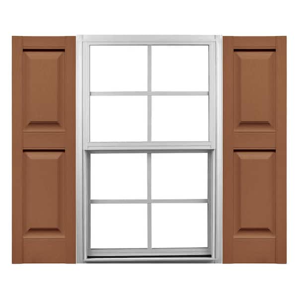 Ekena Millwork Mid America 14.75 in. W x 31 in. H Raised Panel Vinyl Shutters Pair in Treated Cedar