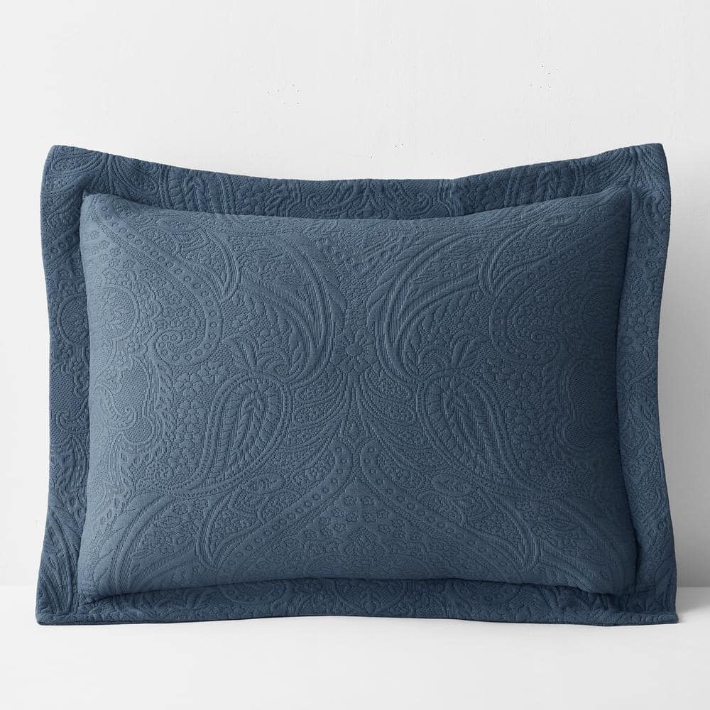 The Company Store Hillcrest Cotton Matelasse Steel Blue Standard Sham