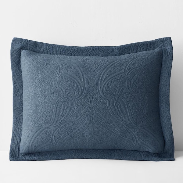 The Company Store Hillcrest Cotton Matelasse Steel Blue Standard Sham