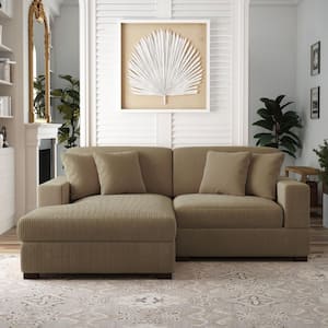 83.4 in. W Modern Square Arm 2-Piece Corduroy Fabric L-Shaped Sectional Sofa in Camel with Wood Legs