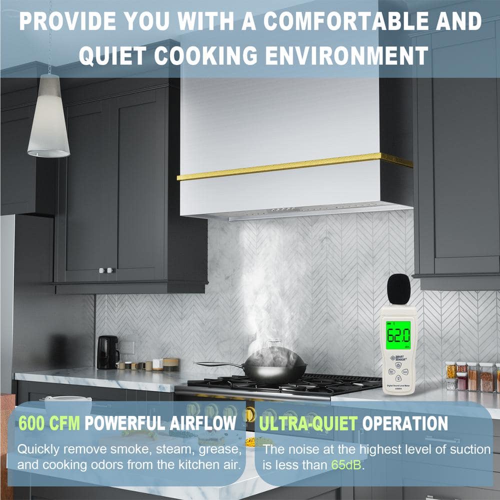 36" Stainless Steel and Gold Wall Mount Range Hood