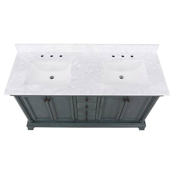 Strousse 37 in. W x 22 in. D Vanity in Distressed Blue Fog with Engineered Stone Top in Ice Diamond with White Sink
