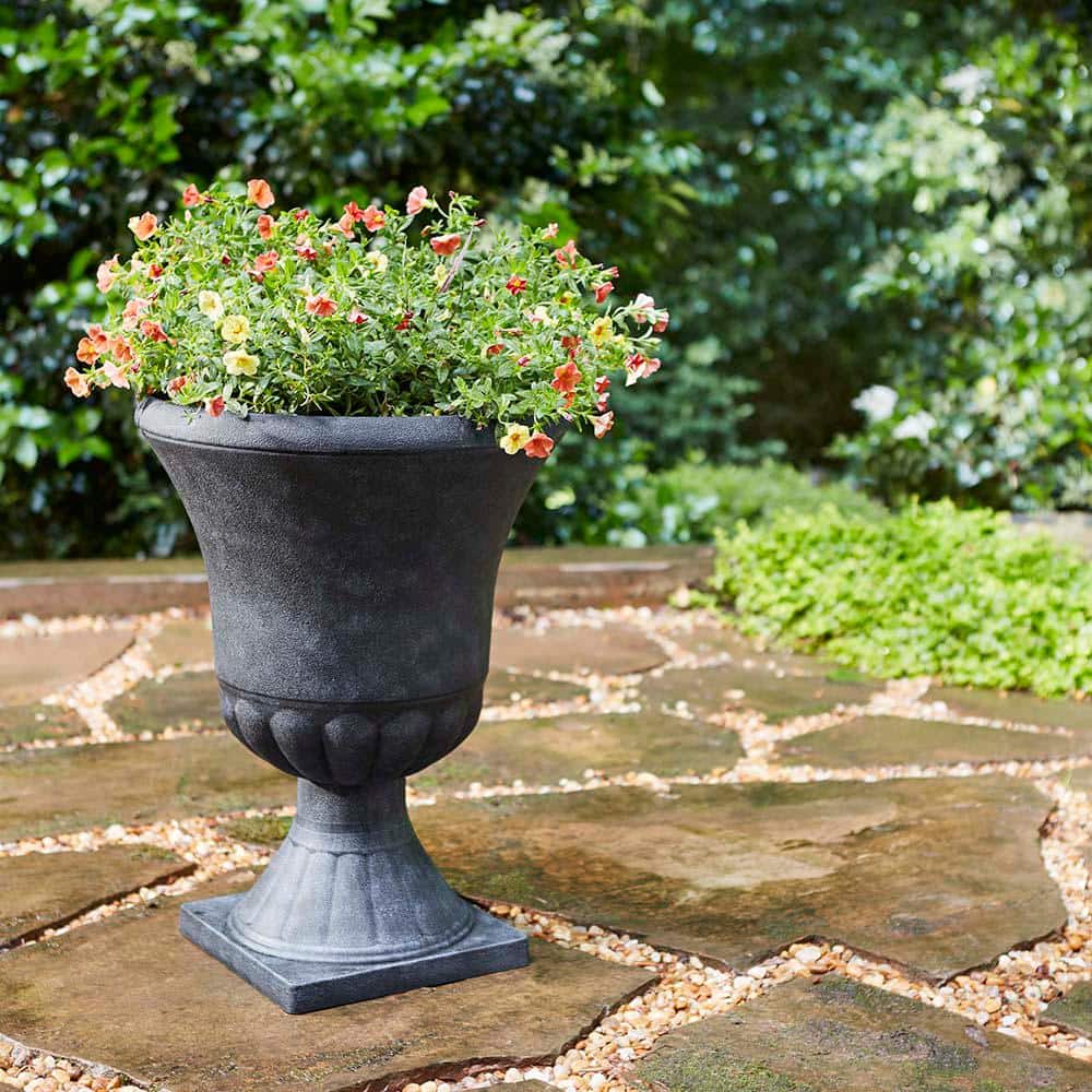Winston 16 Inch Black Resin Outdoor Urn Planter