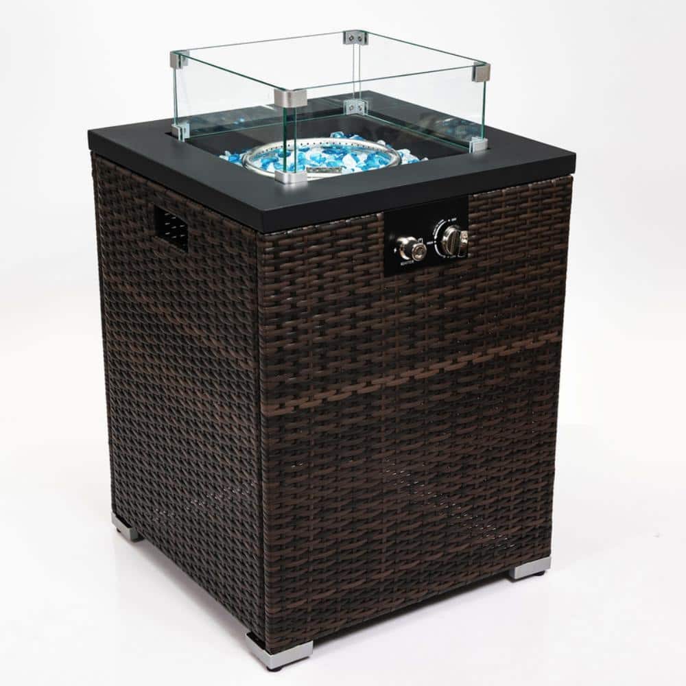 22" 50000 BTU Square Steel Propane Gas Fire Pit Table with Wicker Base for Outside Patio Deck Garden-Dark Brown