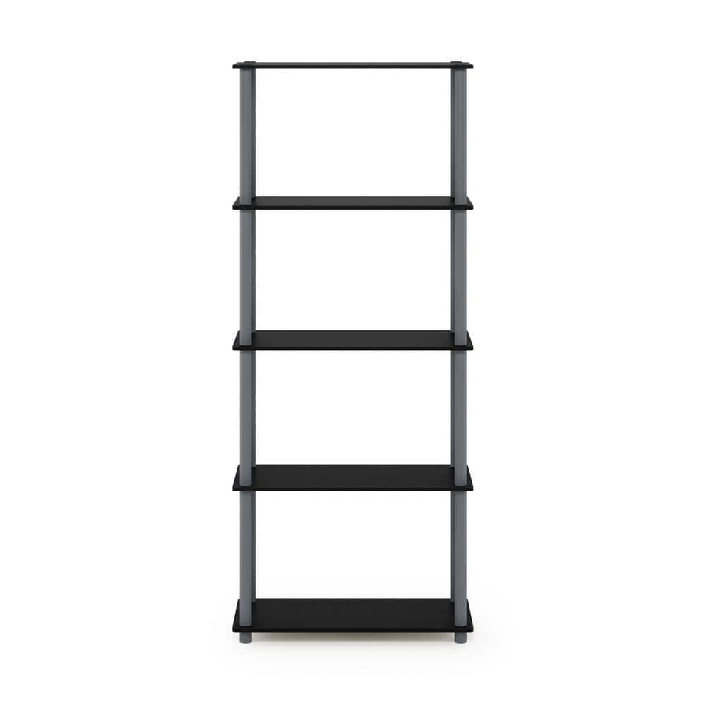 57.4 in. Tall Black/Grey Wood 5-Shelves Etagere Bookcases