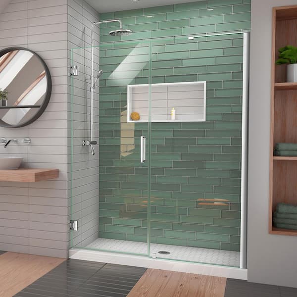 DreamLine Unidoor-LS 56 in. - 57 in. W x 72 in. H Frameless Hinged Shower Door with L-Bar in Chrome
