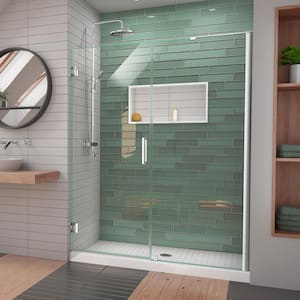 Unidoor-LS 60 in. - 61 in. W x 72 in. H Frameless Hinged Shower Door with L-Bar in Chrome