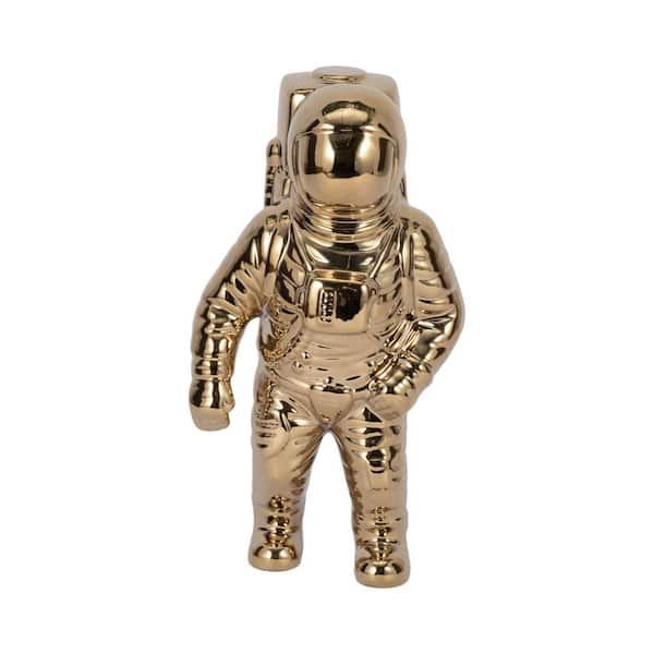 Gold 6 in. x 11 in. Ceramic Astronaut Contemporary Modern Metallic Figurine