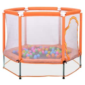 Toddlers Trampoline with Safety Enclosure Net and Balls, Indoor Outdoor Mini Trampoline for Kids Orange