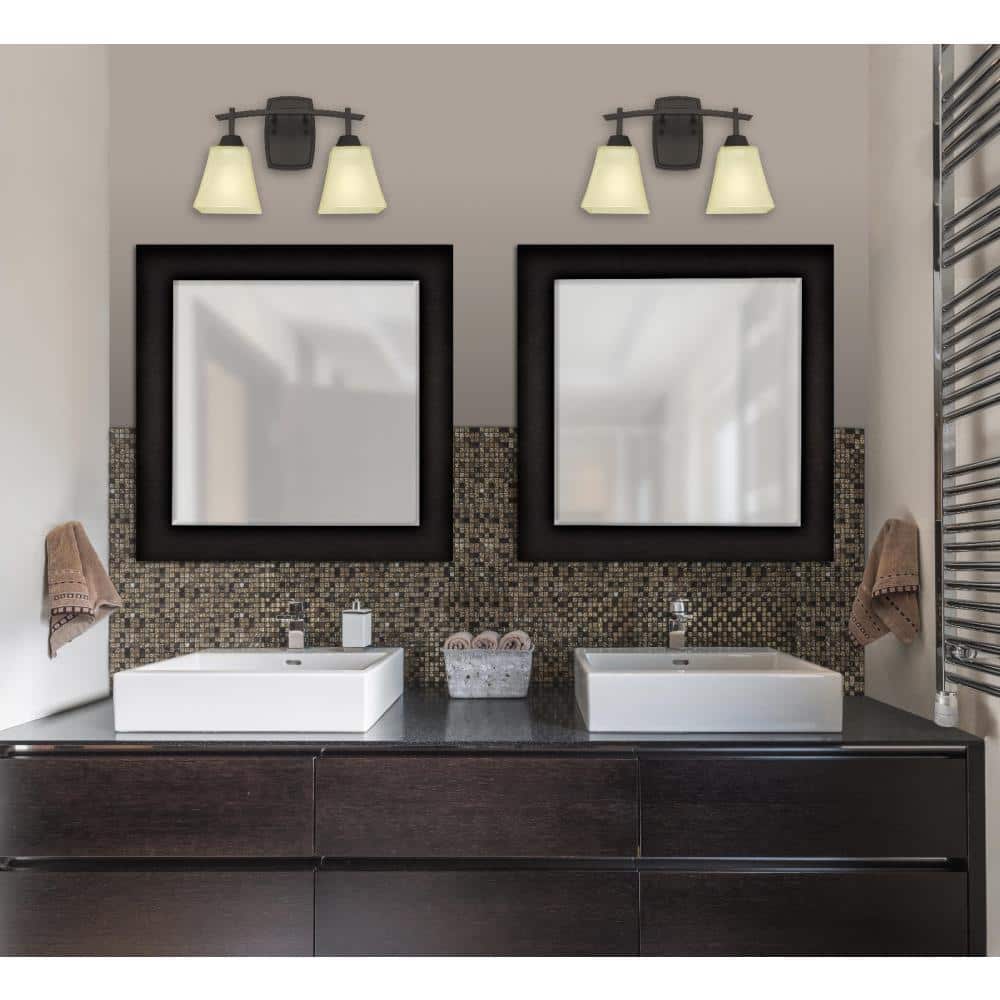 Midori Oil Rubbed Bronze 2-Light Wall Sconce with Amber Linen Glass Shades