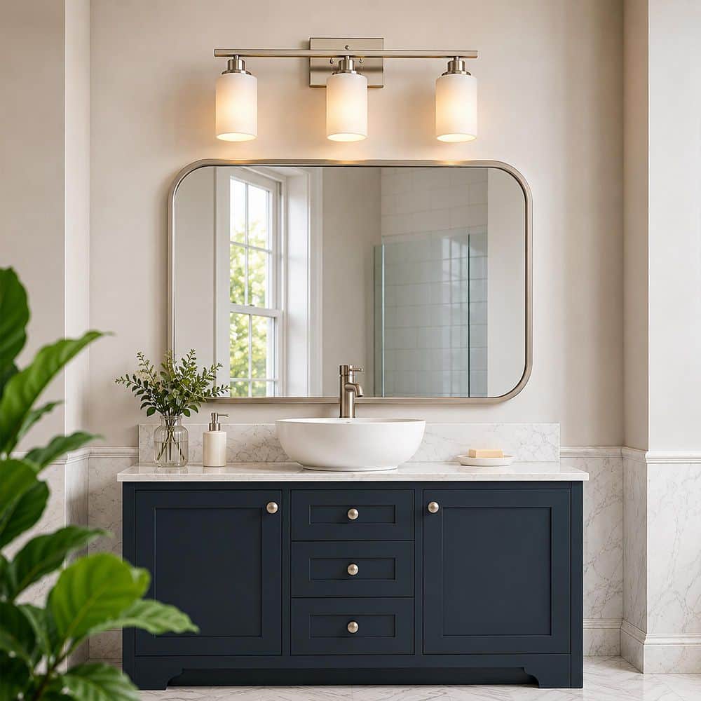 24 in. 3-Light Brushed Nickel Vanity Light for Bathroom Mirror Powder Room, Milk White Glass Wall Fixture price history on PriceWatchPro