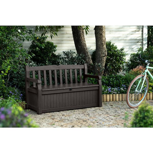 Keter Solana 2-Person Brown Home Resin Storage Outdoor Bench Depot 250294 - The