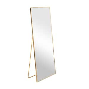 16 in. W x 59 in. H Rectangular Framed Wall Bathroom Vanity Mirror Full Length Mirror with Stand in Gold