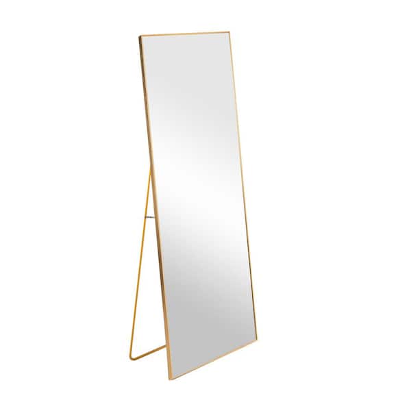 COWLOWN 16 in. W x 59 in. H Rectangular Framed Wall Bathroom Vanity Mirror Full Length Mirror with Stand in Gold